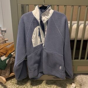 Free People Blue and White Fleece Pullover